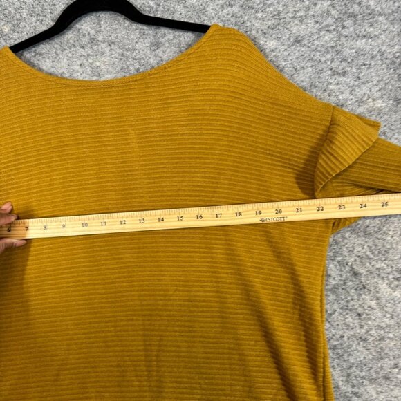 Rebecca King Mustard Ruffle Sleeve Ribbed Sweater Top Made in Canada Size XL - Picture 8 of 16